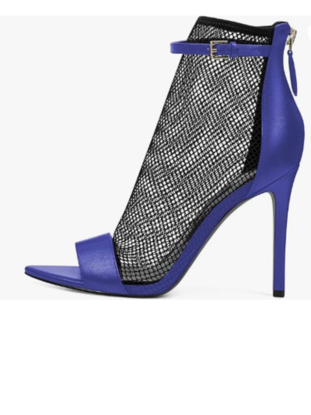 YDN Blue Open Toe Stiletto High Heel Mesh Boots Ankle Strap Back Zipper Pumps